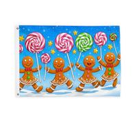 Drapeaux en pain d'épices pour l'extérieur, étoile de Noël ludique en forme de sucette, drapeaux de Noël marron avec bannière en corde, décoration d'extérieur résistante à la décoloration pour porche