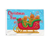 Drapeaux en pain d'épices pour l'extérieur, traîneau festif de Noël, sucre d'orge, drapeaux décoratifs pour extérieur avec œillets décoratifs pour porche, balcon, terrasse, patio - 0,9 x 1,5 m