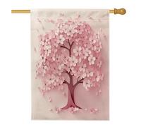 Drapeaux en papier découpé pour maison de cerisier - 71,1 x 101,6 cm - Double face pour l'extérieur, rose simple - Toile verticale standard - Drapeau botanique pour l'avant de la cour