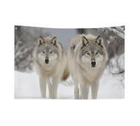 Drapeaux en polyester à œillets dans chaque coin livrés avec 4 cordes, deux loups marchant dans la neige, drapeaux d'extérieur de qualité supérieure, couleurs vives