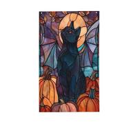 Drapeaux en verre teinté avec œillets pour décoration d'intérieur ou d'extérieur Motif chat citrouilles Noir 0,9 x 1,5 m