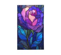 Drapeaux en verre teinté violet rose bleu feuilles de cour maison, bannière de vœux avec œillets pour décoration d'intérieur ou d'extérieur