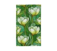 Drapeaux en verre vitrail vert clair et blanc crocus pour maison, cour, maison, bannière de vœux avec œillets, décoration d'intérieur ou d'extérieur