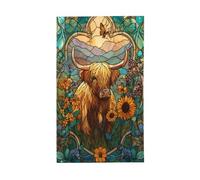 Drapeaux en vitrail avec œillets - Motif vache des Highlands - Marguerite - 91 x 152 cm - Décoration d'intérieur ou d'extérieur