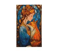 Drapeaux en vitrail Lady and Fox Yard House - 91 x 152 cm - Avec œillets - Décoration d'intérieur ou d'extérieur