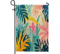 Drapeaux esthétiques de jardin de la jungle tropicale 30,5 x 45,7 cm double face pour décoration extérieure, feuilles de plantes rétro, cour, arrière-cour, drapeaux verticaux de maison, drapeaux de