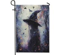 Drapeaux esthétiques de jardin de sorcière d'Halloween 30,5 x 45,7 cm double face pour l'extérieur, fleurs florales vintage avant cour petits drapeaux de maison en toile de jute sorcière drapeaux de
