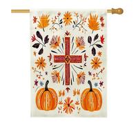 Drapeaux esthétiques en forme de croix d'automne en forme de citrouille avant cour arrière en lin 71 x 101,6 cm double face pour l'extérieur, drapeau rétro imprimé pour la maison de Thanksgiving