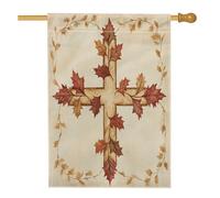 Drapeaux esthétiques rétro en forme de croix d'automne 71 x 101,6 cm double face pour l'extérieur, drapeau vertical vintage en toile de lin pour la maison, Thanksgiving, devant la cour, arrière-cour