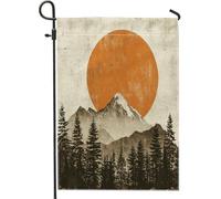 Drapeaux esthétiques vintage de jardin de montagne 30,5 x 45,7 cm double face pour décoration extérieure, coucher de soleil des années 70, drapeau de maison en toile hippie, paysage extérieur, petit