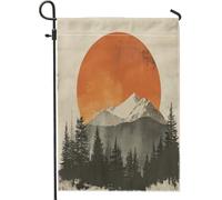 Drapeaux esthétiques vintage de jardin de montagne de 30,5 x 45,7 cm pour l'extérieur, coucher de soleil des années 70, drapeaux verticaux standard en lin pour maison, hippie, paysage, cour, pelouse