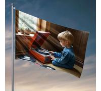 Drapeaux étranges A Child Plays With A Vintage Record Player. Drapeau College Dorm Decor Funny Man Grotte Décorations (30 x 45 cm)