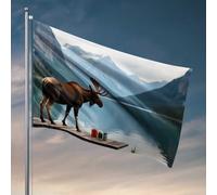 Drapeaux étranges Alpine Majesty : A Moose's Tea Break By The Lake Flag Man Cabe Decor Funny Flags For Guys (120 x 180 cm)