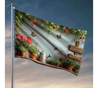 Drapeaux étranges Scène de jardin avec fleurs, papillons et panneaux en bois. Drapeau College Dorm Decor Funny Man Grotte Décorations (30 x 45 cm)