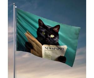 Drapeaux étranges Un chat noir lisant un journal. Drapeau décorations d'automne en plein air étudiant athlète drapeau (152 x 244 cm)