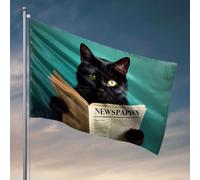 Drapeaux étranges Un chat noir lisant un journal Drapeau Décorations d'automne Extérieur Étudiant Athlète Drapeau (60 x 90 cm)