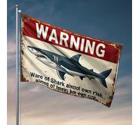 Drapeaux étranges vintage : drapeau de requin danger à l'avance - Décoration extérieure amusante pour cour (60 x 90 cm)