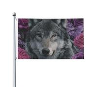Drapeaux fantaisie loup avec roses pour maison, cour, 91 x 152 cm, bannière de vœux avec œillets, décoration d'intérieur ou d'extérieur
