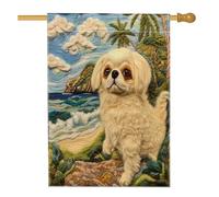Drapeaux fantaisie pékinois pour niche de chien, 71,1 x 101,6 cm, double face pour décoration, plage, palmier, cour, toile, maison, drapeaux pour animaux domestiques, décoration de jardin pour
