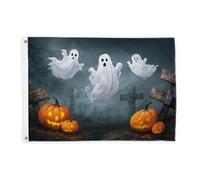 Drapeaux fantômes pour extérieur, citrouille effrayante et pierre tombale d'Halloween, bannière décorative pour extérieur, balcon, terrasse, jardin, entrée, maison, 6,1 x 0,9 m