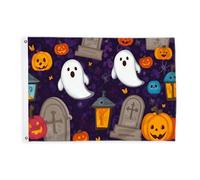 Drapeaux fantômes pour extérieur, citrouille fantaisie, pierre tombale d'Halloween, bannière décorative résistante à la décoloration pour porche, balcon, terrasse, patio - 0,9 x 1,5 m