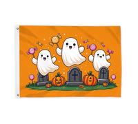 Drapeaux fantômes pour extérieur, citrouille ludique d'Halloween - Pierre tombale - Orange - Bannière décorative d'extérieur résistante à la décoloration pour jardin, entrée, maison, terrasse, camping