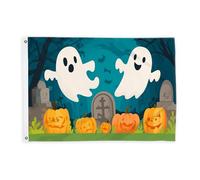 Drapeaux fantômes pour extérieur, citrouille, pierre tombale d'Halloween, drapeaux orange avec bannière en corde, décoration d'extérieur résistante à la décoloration pour balcon, terrasse, jardin