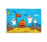 Drapeaux fantômes pour extérieur, citrouille, pierre tombale, orange, bannière décorative d'extérieur résistante à la décoloration pour balcon, terrasse, jardin, entrée, maison - 0,9 x 1,5 m