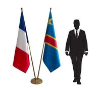 Drapeaux France et Congo avec mâts et pied. Code CN8-FR-CO