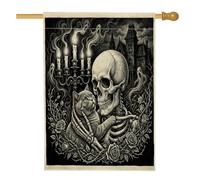 Drapeaux gothiques d'Halloween britanniques pour maison de chat à poil court, 71,1 x 101,6 cm, double face pour extérieur, squelette gothique effrayant, drapeau vertical standard en toile, drapeau