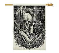 Drapeaux gothiques d'Halloween St. Bernard pour maison de chien, 71,1 x 101,6 cm, double face pour extérieur, squelette gothique effrayant en toile verticale, drapeau imprimé drapeau effrayant pour la