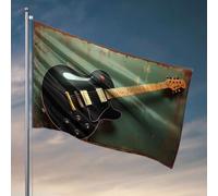 Drapeaux graphiques pour chambre A Guitare électrique noire avec matériel doré. Drapeau Décorations de porche Accessoires de chambre extérieure pour homme (30 x 45 cm)