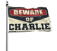 Drapeaux graphiques pour chambre avec inscription « Beware of Charlie » - Décoration hippie (30 x 45 cm)