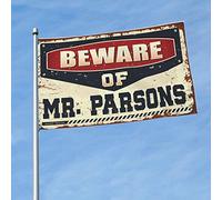 Drapeaux graphiques pour chambre avec inscription « Beware of Mr. Parsons » - Décoration hippie (30 x 45 cm)