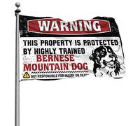 Drapeaux graphiques pour chambre avec inscription « This Property Is Protected By A Highly Trained » - Motif bouvier bernois - 120 x 180 cm