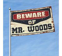Drapeaux graphiques pour chambre « Beware of Mr. Woods » pour garçons et filles (30 x 45 cm)