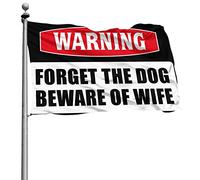 Drapeaux graphiques pour chambre d'avertissement « Forget The Dog Beware of Wife » - Drapeaux hippies décoratifs (152 x 244 cm)