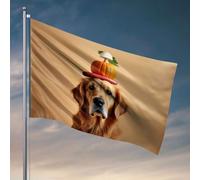 Drapeaux graphiques pour chambre Golden Retriever équilibrant une citrouille sur sa tête. Drapeau, décoration de porche, accessoires de chambre extérieure pour homme (152 x 244 cm)