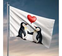 Drapeaux graphiques pour chambre pingouins tenant la main avec cœur ballon drapeau de jardin automne cadeaux amusants pour patron (30 x 45 cm)