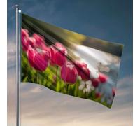 Drapeaux graphiques pour chambre tulipes roses à la lumière du soleil. Drapeau, décorations de porche, accessoires de chambre extérieure pour hommes (152 x 244 cm)