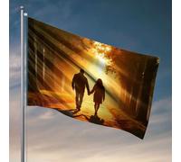 Drapeaux graphiques pour chambre Un couple marche main dans un chemin ensoleillé. Drapeau décoratif pour intérieur (30 x 45 cm)