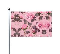 Drapeaux imprimés de jolies roses roses de 0,9 x 1,5 m - Bannières résistantes à la décoloration pour intérieur/extérieur avec œillets en métal pour décoration de maison et de vacances