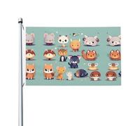 Drapeaux imprimés petits animaux mignons de 0,9 x 1,5 m - Bannières d'intérieur/d'extérieur résistantes à la décoloration avec œillets métalliques pour décoration de maison et de vacances