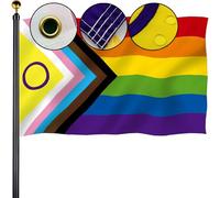 Drapeaux intersexes Progress Pride de 7,6 x 12,5 cm pour l'extérieur - Cercle brodé et rayures cousues y compris drapeau arc-en-ciel lesbiennes, gays, bisexuels, transgenres pour l'extérieur avec 2