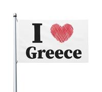 Drapeaux « J'aime la Grèce » pour l'extérieur, 90 x 150 cm, double face, en polyester robuste, pour la maison, la cour, le festival, la décoration de jardin extérieur, les drapeaux de bienvenue