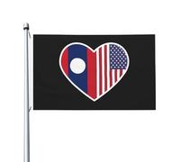 Drapeaux « J'aime l'Amérique et le Laos » pour l'extérieur, 90 x 150 cm, double face, en polyester robuste, pour la maison, la cour, le festival, la décoration de jardin extérieur, les drapeaux de bie
