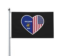 Drapeaux « J'aime l'Amérique et le Wisconsin » pour l'extérieur, drapeau double face en polyester robuste de 90 x 150 m pour la décoration de jardin extérieur, de festival ou de maison, drapeaux de bi