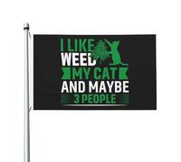 Drapeaux « J'aime Weed, mon chat et peut-être 3 personnes » pour l'extérieur 3 x 5 pieds Drapeau en polyester robuste double face pour la décoration de jardin extérieur de festival de jardin de maison
