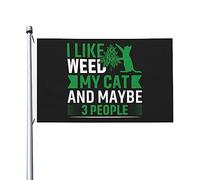 Drapeaux « J'aime Weed, mon chat et peut-être 3 personnes » pour l'extérieur 3 x 5 pieds Drapeau en polyester robuste double face pour la décoration de jardin extérieur de festival de jardin de maison