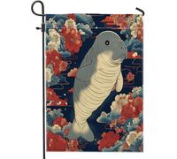 Drapeaux japonais cool de jardin lamantin 30,5 x 45,7 cm double face pour décoration extérieure, océan d'Asie, mer, mer, extérieur, petit drapeau de pelouse